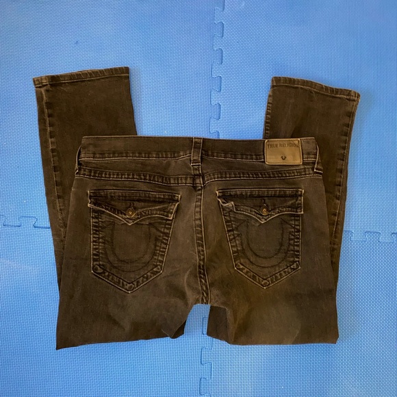 True Religion Mens 38x28 Black Ricky Relaxed Straight Stretch Flap Button Pocket - Picture 1 of 16